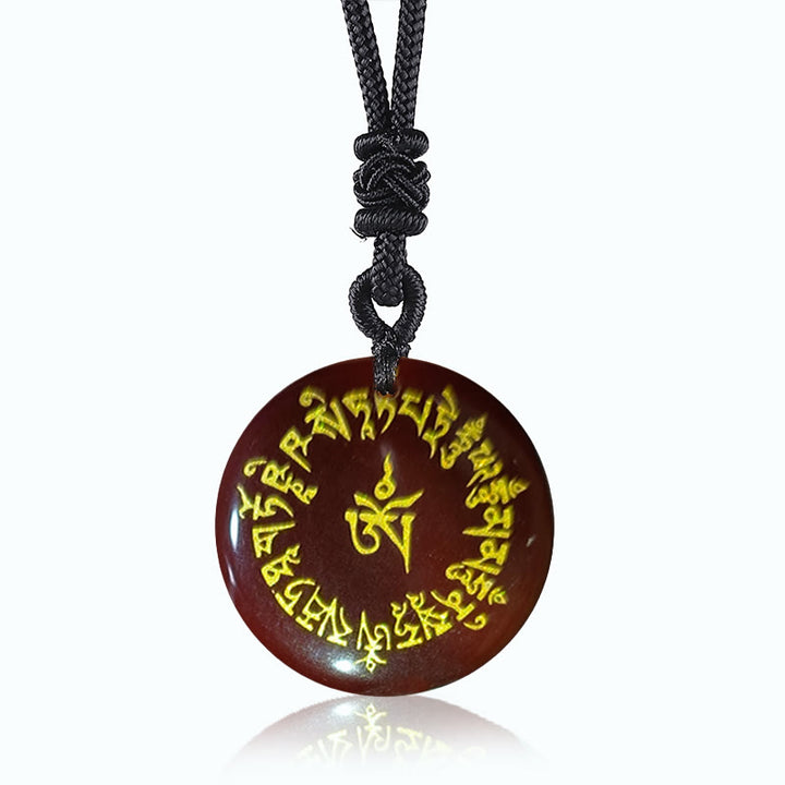 Buddha Stones ​​Glücksbringer-Mantra Natürlicher, Verschiedener Kristall Schwarzer Obsidian Erfüllung Halskette Anhänger - Roter Achat - image 11