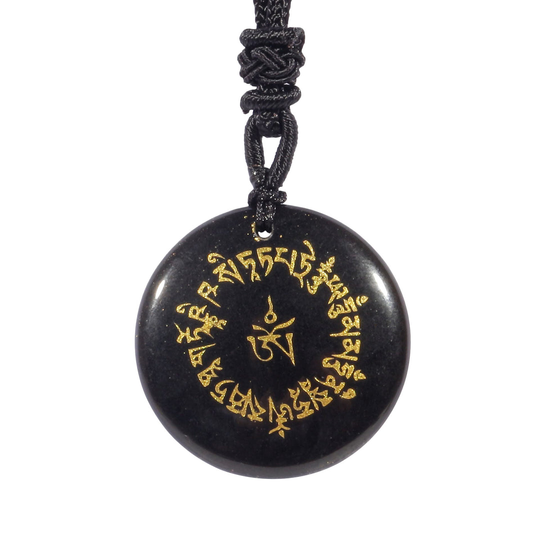 Buddha Stones ​​Glücksbringer-Mantra Natürlicher, Verschiedener Kristall Schwarzer Obsidian Erfüllung Halskette Anhänger - Schwarzer Obsidian - image 0