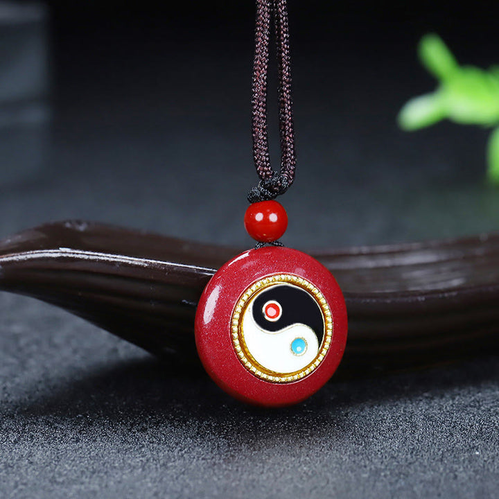 Buddha Stones, natürlicher Zinnober, Yin-Yang-Design, geflochtene Schnur, Segens-Halskettenanhänger - Zinnober Yin Yang - image 1