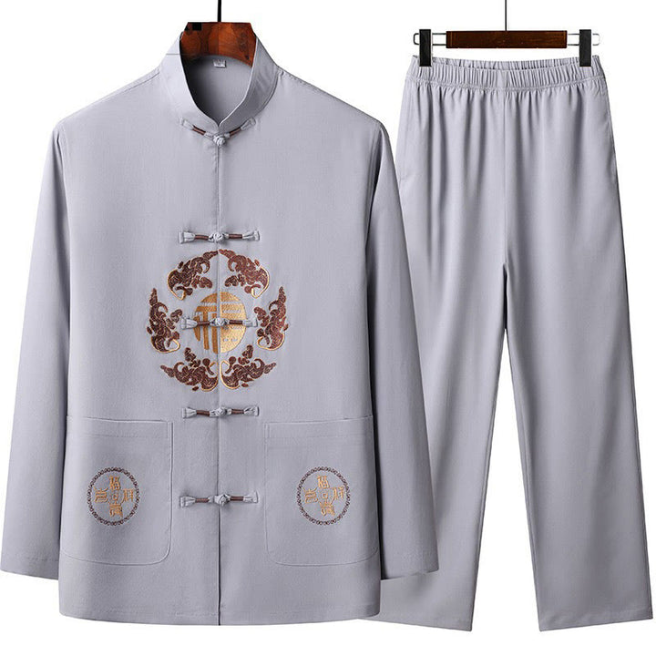 Buddha Stones, chinesisches Neujahr, bestickter Fu-Tang-Anzug, Hanfu, langärmeliges Oberteil und Hose, Kleidung für Herren - Distel - US/ UK/AU44, EU54 (4XL) - image 1