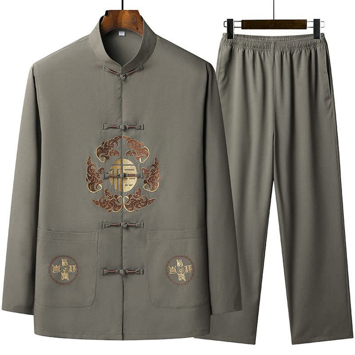 Buddha Stones, chinesisches Neujahr, bestickter Fu-Tang-Anzug, Hanfu, langärmeliges Oberteil und Hose, Kleidung für Herren - Olivgrün - US/ UK/AU44，EU54 (4XL) - image 3