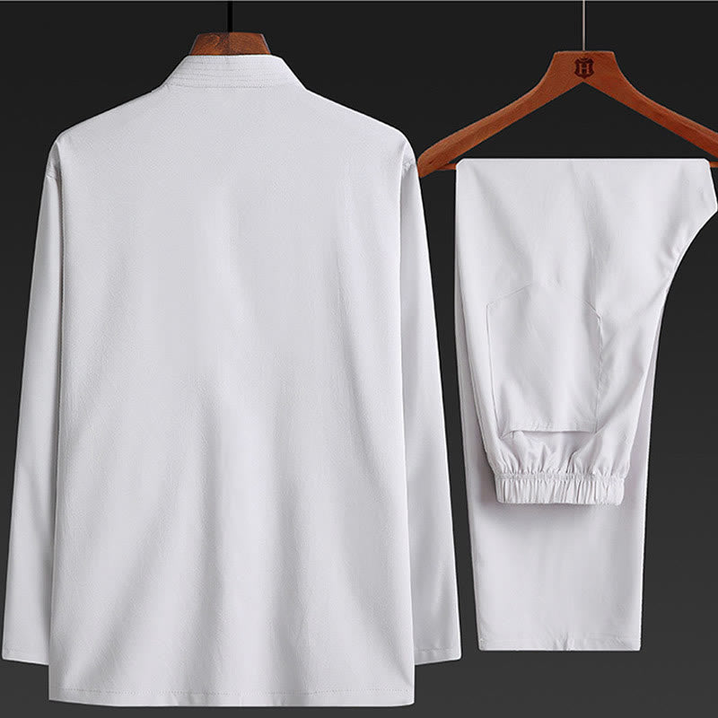 Buddha Stones, Chinesisches Neujahr, bestickter Drache, Froschknopf, Tang-Anzug, Hanfu, traditionelle Uniform, langärmeliges Oberteil und Hose, Kleidung für Herren - image 6