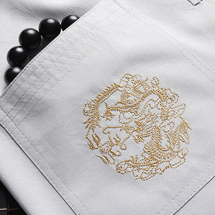 Buddha Stones, Chinesisches Neujahr, bestickter Drache, Froschknopf, Tang-Anzug, Hanfu, traditionelle Uniform, langärmeliges Oberteil und Hose, Kleidung für Herren - image 9