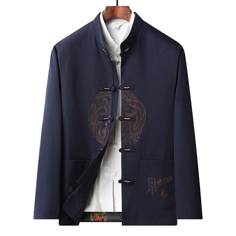 Buddha Stones, bestickter Tang-Anzug mit chinesischem Neujahrsmotiv, Hanfu, traditionelle Uniform, langärmeliges Oberteil und Hose, Kleidung für Herren - Dunkelblau-Oberteil - US/ UK/AU46, EU56 (5XL) - image 16