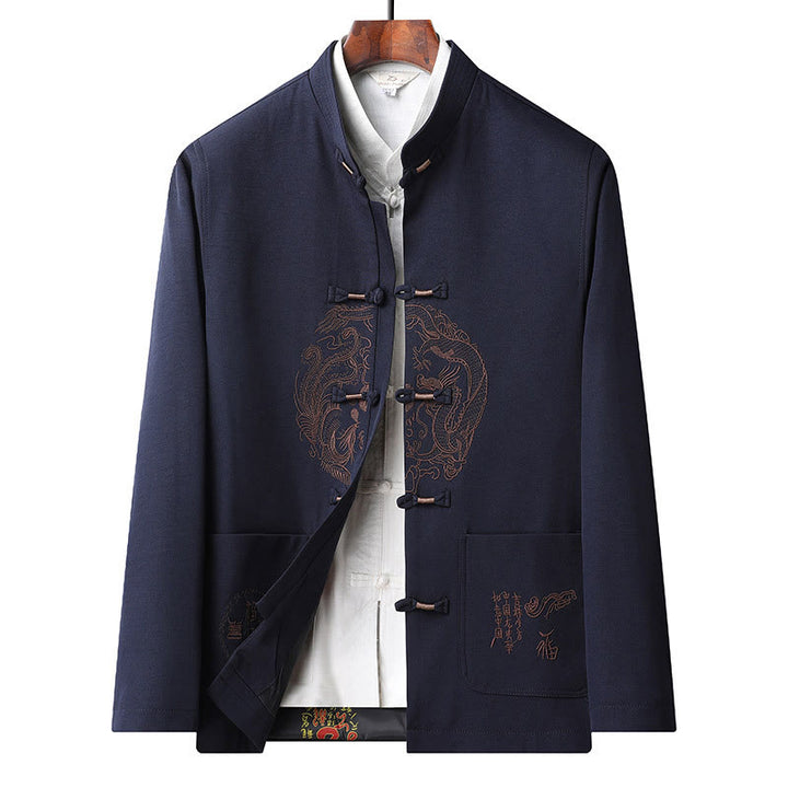 Buddha Stones, bestickter Tang-Anzug mit chinesischem Neujahrsmotiv, Hanfu, traditionelle Uniform, langärmeliges Oberteil und Hose, Kleidung für Herren - Dunkelblau-Oberteil - US/ UK/AU46, EU56 (5XL) - image 16