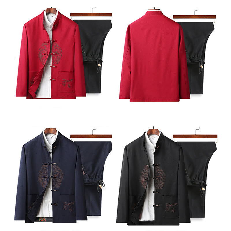 Buddha Stones, bestickter Tang-Anzug mit chinesischem Neujahrsmotiv, Hanfu, traditionelle Uniform, langärmeliges Oberteil und Hose, Kleidung für Herren - image 1