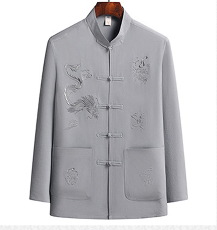 Buddha Stones, chinesisches Neujahr, bestickter Drache, Froschknopf, Tang-Anzug, Hanfu, langärmeliges Oberteil und Hose, Kleidung für Herren - image 11