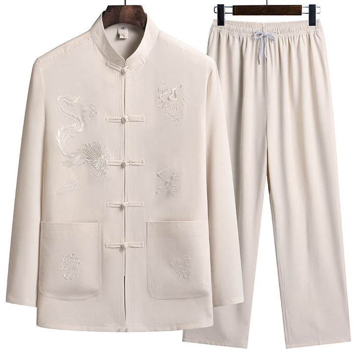 Buddha Stones, chinesisches Neujahr, bestickter Drache, Froschknopf, Tang-Anzug, Hanfu, langärmeliges Oberteil und Hose, Kleidung für Herren - LichtGoldruteGelb - US/ UK/AU44，EU54 (4XL) - image 17
