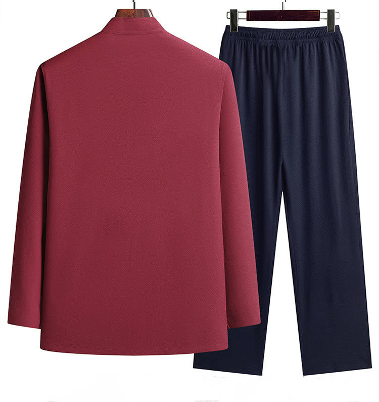 Buddha Stones, chinesisches Neujahr, bestickter Drache, Froschknopf, Tang-Anzug, Hanfu, langärmeliges Oberteil und Hose, Kleidung für Herren - image 1