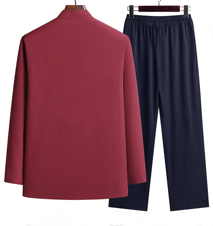 Buddha Stones, chinesisches Neujahr, bestickter Drache, Froschknopf, Tang-Anzug, Hanfu, langärmeliges Oberteil und Hose, Kleidung für Herren - image 1