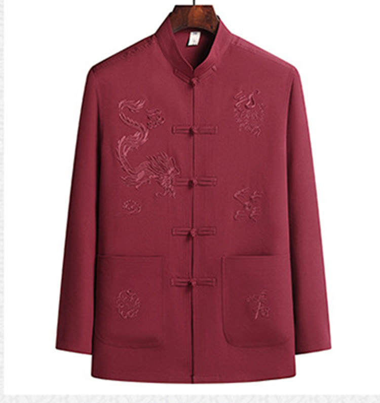 Buddha Stones, chinesisches Neujahr, bestickter Drache, Froschknopf, Tang-Anzug, Hanfu, langärmeliges Oberteil und Hose, Kleidung für Herren - image 2