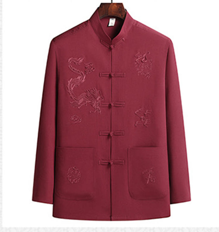 Buddha Stones, chinesisches Neujahr, bestickter Drache, Froschknopf, Tang-Anzug, Hanfu, langärmeliges Oberteil und Hose, Kleidung für Herren - image 2