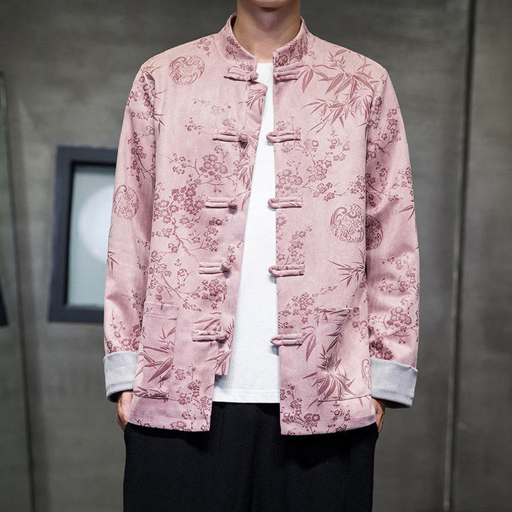 Buddha Stones, chinesische Neujahrskleidung, Blumen, Bambus, einfarbige Manschettenknöpfe, Tang-Anzug, Baumwolle, Herrenjacke, Hemd mit Taschen - image 34