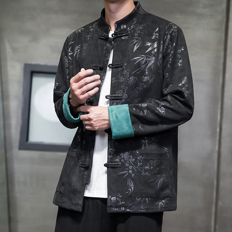 Buddha Stones, chinesische Neujahrskleidung, Blumen, Bambus, einfarbige Manschettenknöpfe, Tang-Anzug, Baumwolle, Herrenjacke, Hemd mit Taschen - image 31
