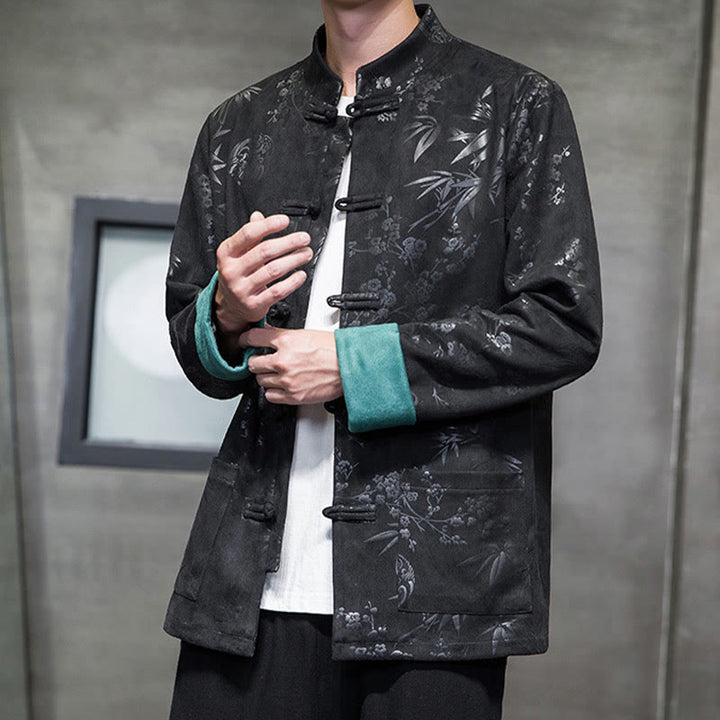 Buddha Stones, chinesische Neujahrskleidung, Blumen, Bambus, einfarbige Manschettenknöpfe, Tang-Anzug, Baumwolle, Herrenjacke, Hemd mit Taschen - image 31