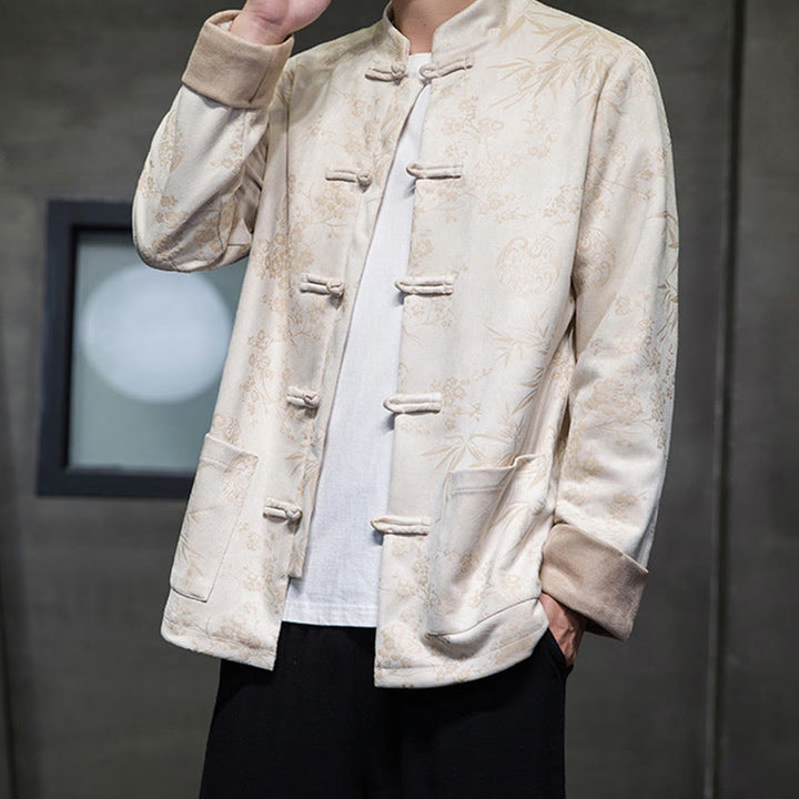 Buddha Stones, chinesische Neujahrskleidung, Blumen, Bambus, einfarbige Manschettenknöpfe, Tang-Anzug, Baumwolle, Herrenjacke, Hemd mit Taschen - image 49