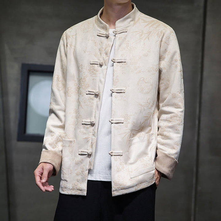 Buddha Stones, chinesische Neujahrskleidung, Blumen, Bambus, einfarbige Manschettenknöpfe, Tang-Anzug, Baumwolle, Herrenjacke, Hemd mit Taschen - image 46