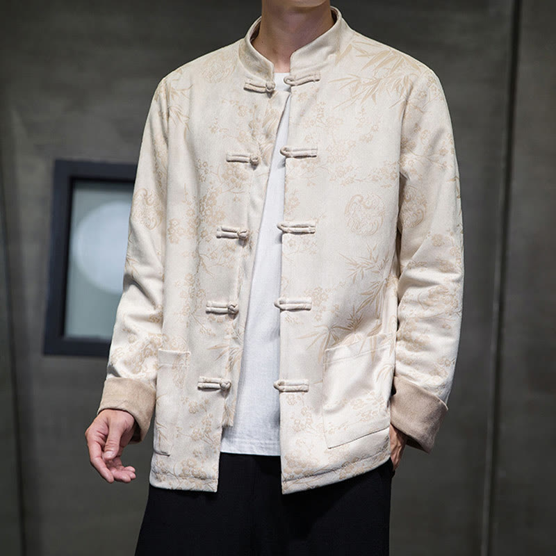 Buddha Stones, chinesische Neujahrskleidung, Blumen, Bambus, einfarbige Manschettenknöpfe, Tang-Anzug, Baumwolle, Herrenjacke, Hemd mit Taschen - image 46