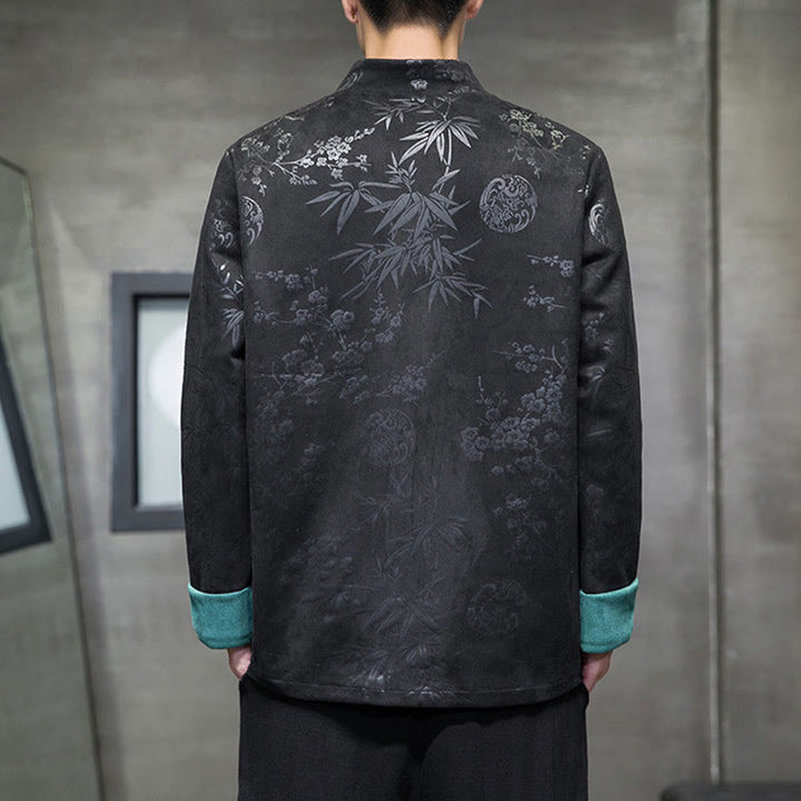 Buddha Stones, chinesische Neujahrskleidung, Blumen, Bambus, einfarbige Manschettenknöpfe, Tang-Anzug, Baumwolle, Herrenjacke, Hemd mit Taschen - image 27