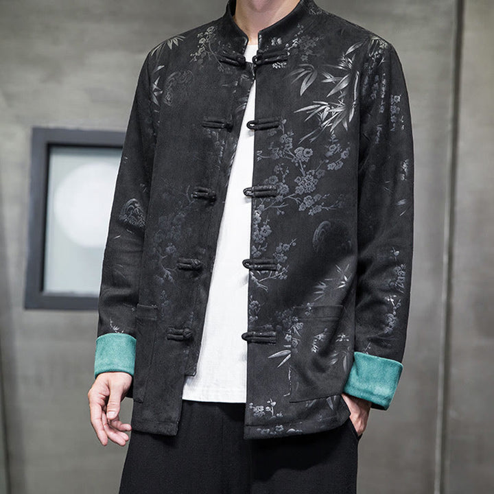 Buddha Stones, chinesische Neujahrskleidung, Blumen, Bambus, einfarbige Manschettenknöpfe, Tang-Anzug, Baumwolle, Herrenjacke, Hemd mit Taschen - image 30