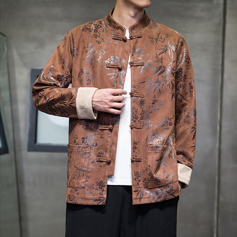 Buddha Stones, chinesische Neujahrskleidung, Blumen, Bambus, einfarbige Manschettenknöpfe, Tang-Anzug, Baumwolle, Herrenjacke, Hemd mit Taschen - image 12