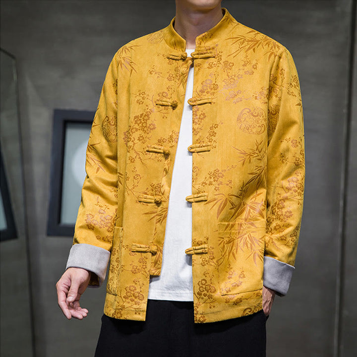 Buddha Stones, chinesische Neujahrskleidung, Blumen, Bambus, einfarbige Manschettenknöpfe, Tang-Anzug, Baumwolle, Herrenjacke, Hemd mit Taschen - image 1