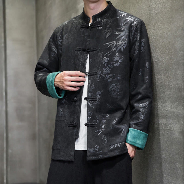 Buddha Stones, chinesische Neujahrskleidung, Blumen, Bambus, einfarbige Manschettenknöpfe, Tang-Anzug, Baumwolle, Herrenjacke, Hemd mit Taschen - image 26