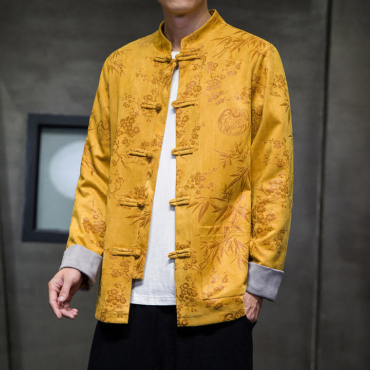 Buddha Stones, chinesische Neujahrskleidung, Blumen, Bambus, einfarbige Manschettenknöpfe, Tang-Anzug, Baumwolle, Herrenjacke, Hemd mit Taschen - image 2