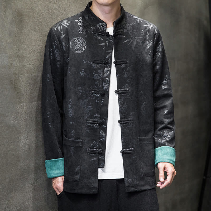 Buddha Stones, chinesische Neujahrskleidung, Blumen, Bambus, einfarbige Manschettenknöpfe, Tang-Anzug, Baumwolle, Herrenjacke, Hemd mit Taschen - image 32