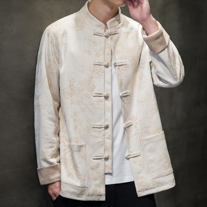 Buddha Stones, chinesische Neujahrskleidung, Blumen, Bambus, einfarbige Manschettenknöpfe, Tang-Anzug, Baumwolle, Herrenjacke, Hemd mit Taschen - image 51