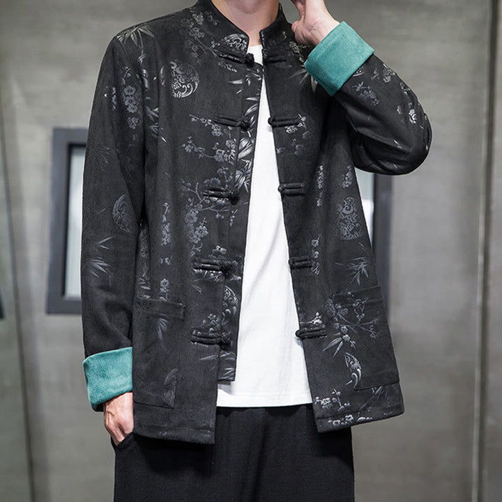 Buddha Stones, chinesische Neujahrskleidung, Blumen, Bambus, einfarbige Manschettenknöpfe, Tang-Anzug, Baumwolle, Herrenjacke, Hemd mit Taschen - image 24