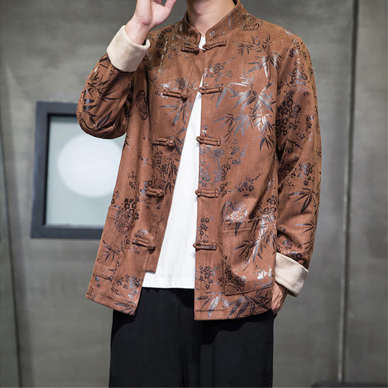 Buddha Stones, chinesische Neujahrskleidung, Blumen, Bambus, einfarbige Manschettenknöpfe, Tang-Anzug, Baumwolle, Herrenjacke, Hemd mit Taschen - image 15