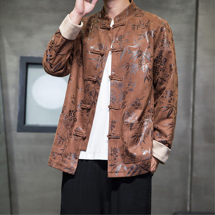 Buddha Stones, chinesische Neujahrskleidung, Blumen, Bambus, einfarbige Manschettenknöpfe, Tang-Anzug, Baumwolle, Herrenjacke, Hemd mit Taschen - image 15