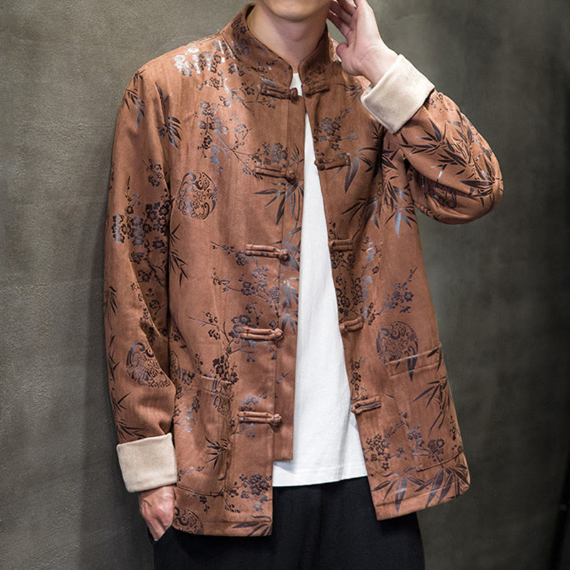 Buddha Stones, chinesische Neujahrskleidung, Blumen, Bambus, einfarbige Manschettenknöpfe, Tang-Anzug, Baumwolle, Herrenjacke, Hemd mit Taschen - image 17