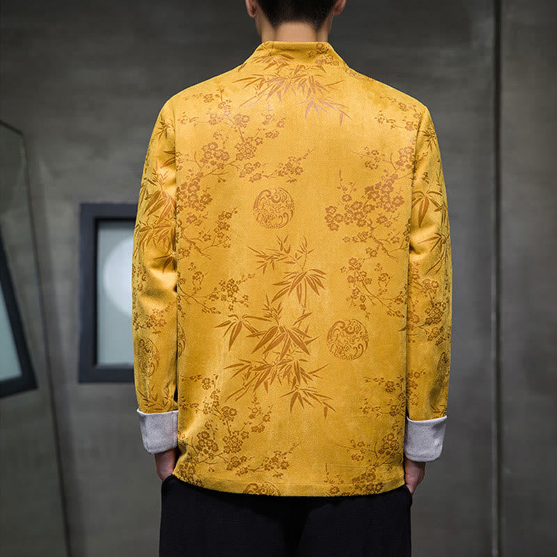 Buddha Stones, chinesische Neujahrskleidung, Blumen, Bambus, einfarbige Manschettenknöpfe, Tang-Anzug, Baumwolle, Herrenjacke, Hemd mit Taschen - image 5