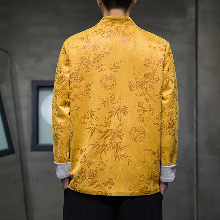 Buddha Stones, chinesische Neujahrskleidung, Blumen, Bambus, einfarbige Manschettenknöpfe, Tang-Anzug, Baumwolle, Herrenjacke, Hemd mit Taschen - image 5
