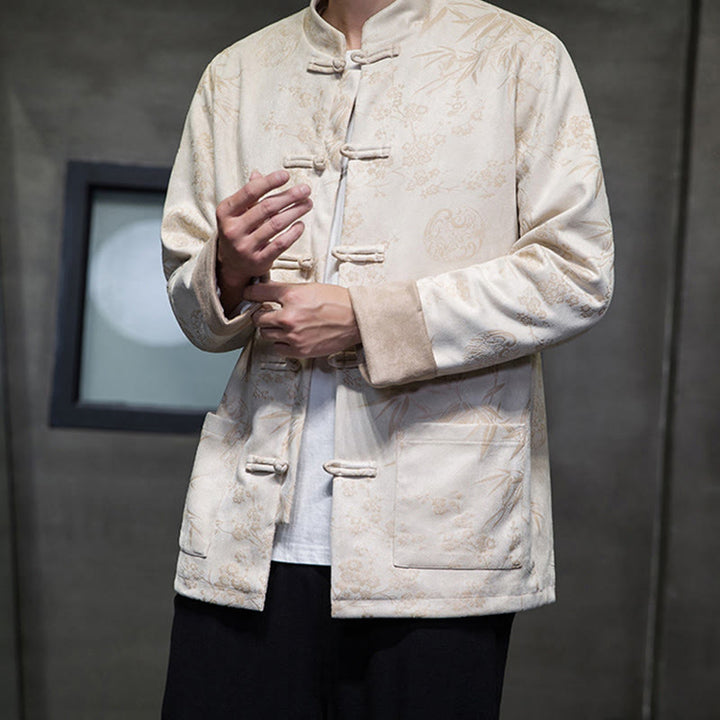 Buddha Stones, chinesische Neujahrskleidung, Blumen, Bambus, einfarbige Manschettenknöpfe, Tang-Anzug, Baumwolle, Herrenjacke, Hemd mit Taschen - image 50