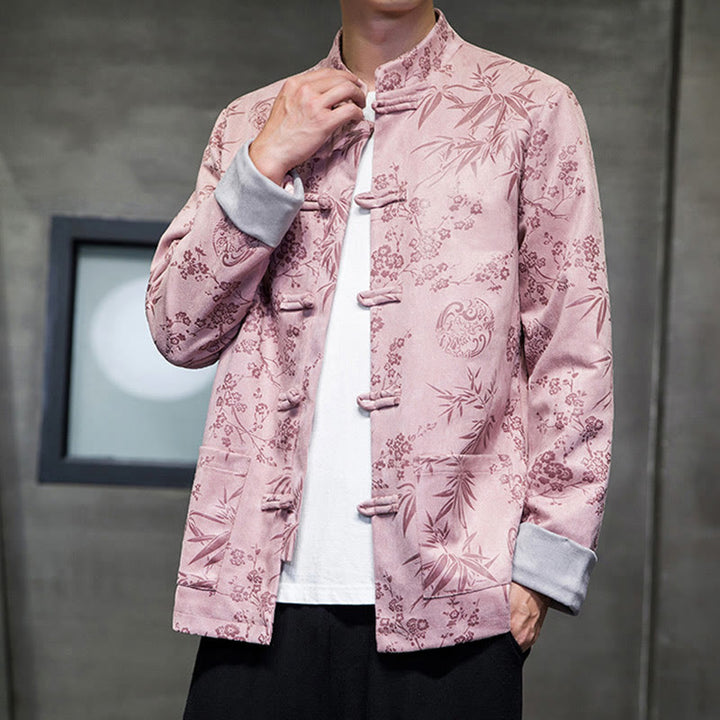Buddha Stones, chinesische Neujahrskleidung, Blumen, Bambus, einfarbige Manschettenknöpfe, Tang-Anzug, Baumwolle, Herrenjacke, Hemd mit Taschen - image 38