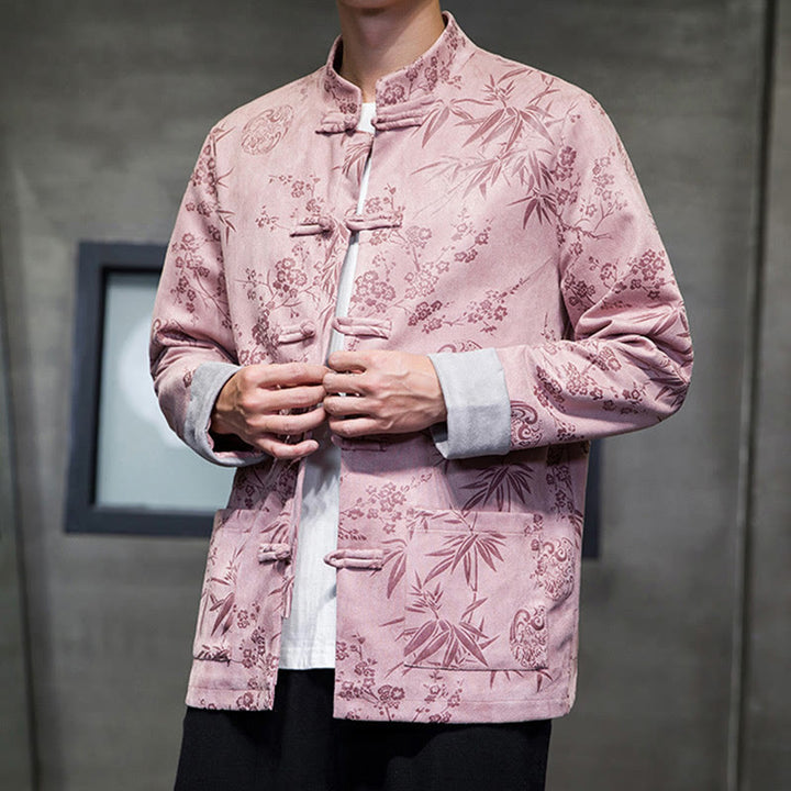 Buddha Stones, chinesische Neujahrskleidung, Blumen, Bambus, einfarbige Manschettenknöpfe, Tang-Anzug, Baumwolle, Herrenjacke, Hemd mit Taschen - image 39