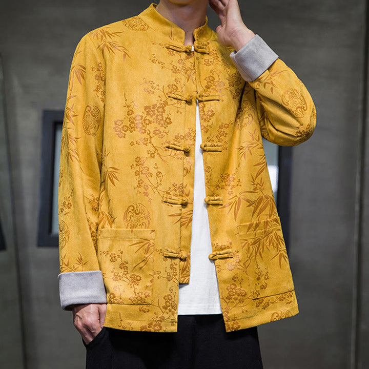 Buddha Stones, chinesische Neujahrskleidung, Blumen, Bambus, einfarbige Manschettenknöpfe, Tang-Anzug, Baumwolle, Herrenjacke, Hemd mit Taschen - image 9