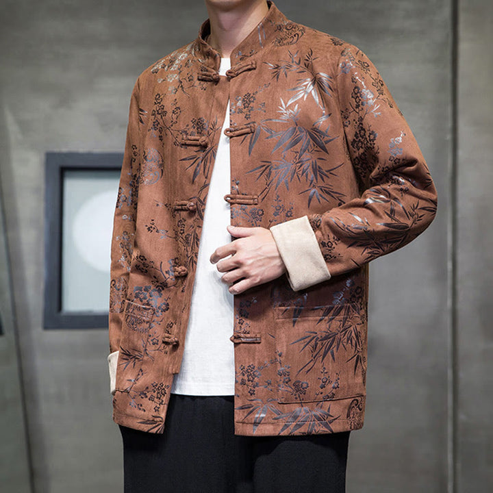 Buddha Stones, chinesische Neujahrskleidung, Blumen, Bambus, einfarbige Manschettenknöpfe, Tang-Anzug, Baumwolle, Herrenjacke, Hemd mit Taschen - image 18