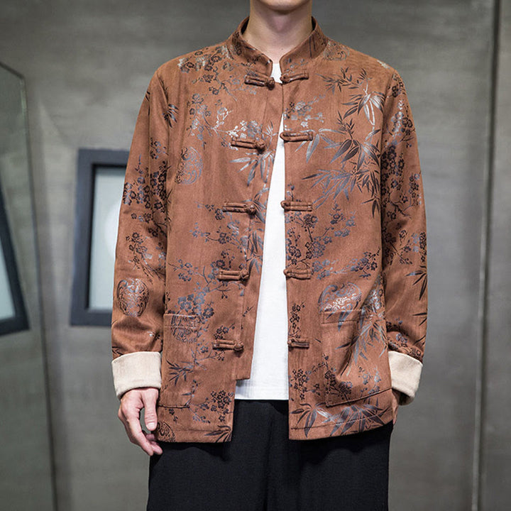 Buddha Stones, chinesische Neujahrskleidung, Blumen, Bambus, einfarbige Manschettenknöpfe, Tang-Anzug, Baumwolle, Herrenjacke, Hemd mit Taschen - image 13