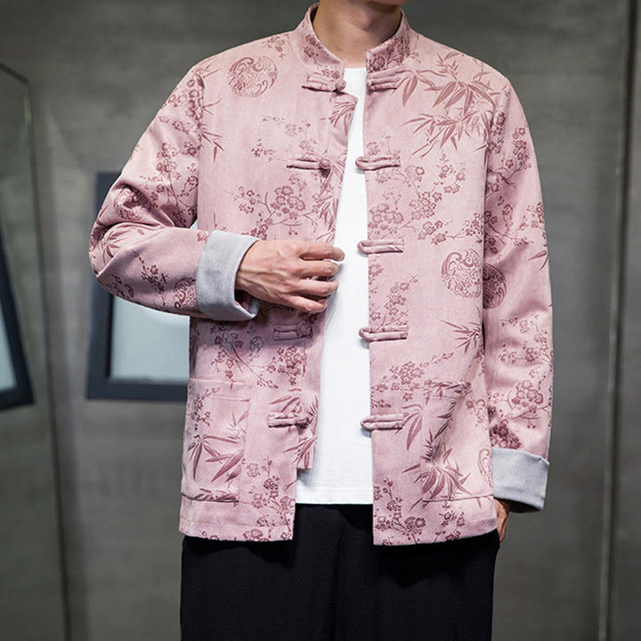Buddha Stones, chinesische Neujahrskleidung, Blumen, Bambus, einfarbige Manschettenknöpfe, Tang-Anzug, Baumwolle, Herrenjacke, Hemd mit Taschen - image 42