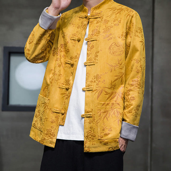 Buddha Stones, chinesische Neujahrskleidung, Blumen, Bambus, einfarbige Manschettenknöpfe, Tang-Anzug, Baumwolle, Herrenjacke, Hemd mit Taschen - image 6