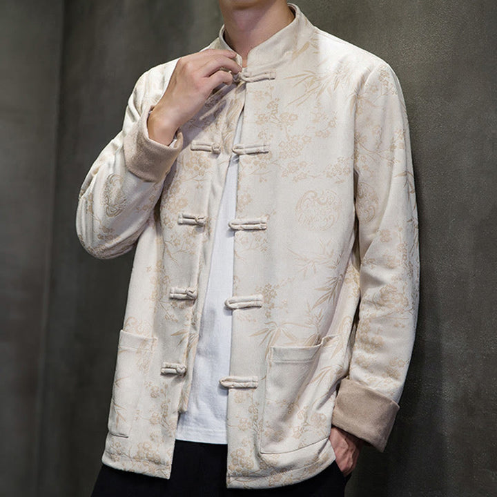 Buddha Stones, chinesische Neujahrskleidung, Blumen, Bambus, einfarbige Manschettenknöpfe, Tang-Anzug, Baumwolle, Herrenjacke, Hemd mit Taschen - image 45