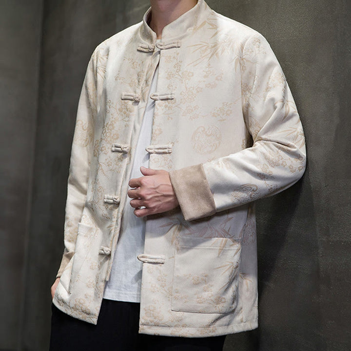 Buddha Stones, chinesische Neujahrskleidung, Blumen, Bambus, einfarbige Manschettenknöpfe, Tang-Anzug, Baumwolle, Herrenjacke, Hemd mit Taschen - image 44