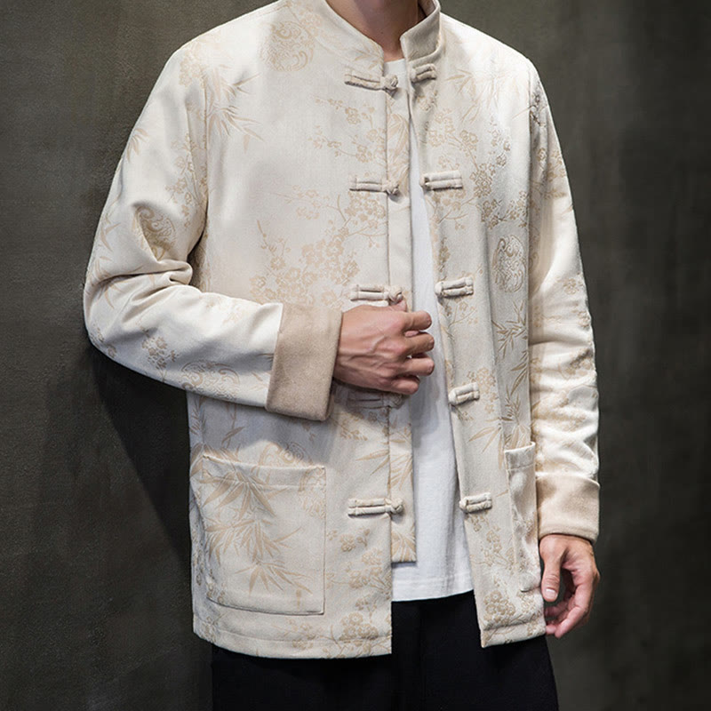 Buddha Stones, chinesische Neujahrskleidung, Blumen, Bambus, einfarbige Manschettenknöpfe, Tang-Anzug, Baumwolle, Herrenjacke, Hemd mit Taschen - image 52