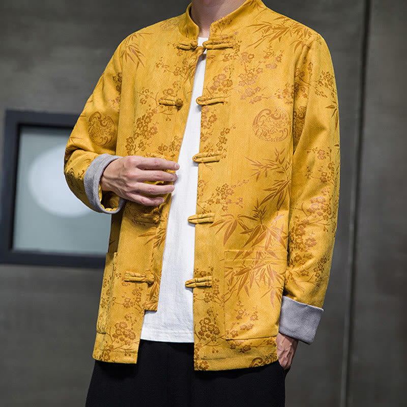 Buddha Stones, chinesische Neujahrskleidung, Blumen, Bambus, einfarbige Manschettenknöpfe, Tang-Anzug, Baumwolle, Herrenjacke, Hemd mit Taschen - image 8