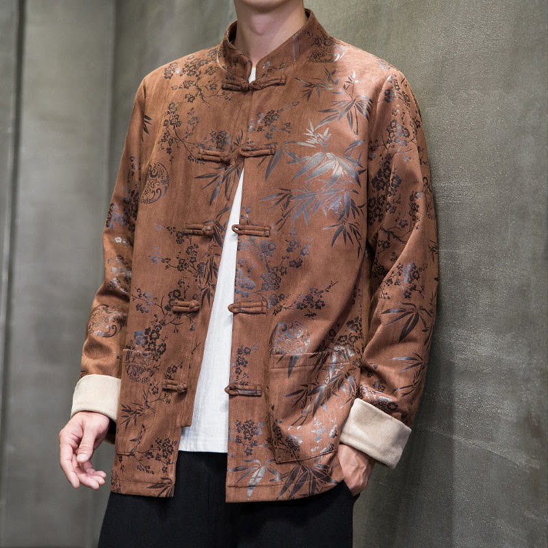Buddha Stones, chinesische Neujahrskleidung, Blumen, Bambus, einfarbige Manschettenknöpfe, Tang-Anzug, Baumwolle, Herrenjacke, Hemd mit Taschen - image 19