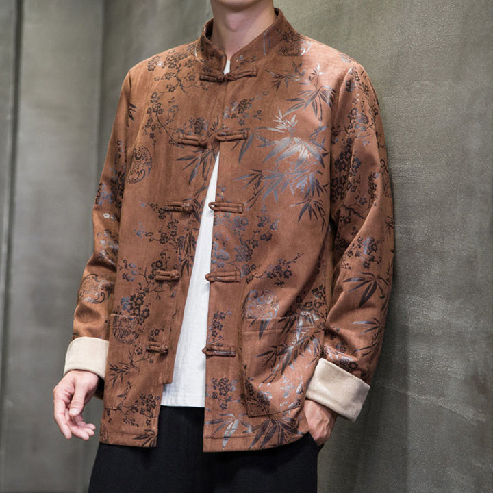 Buddha Stones, chinesische Neujahrskleidung, Blumen, Bambus, einfarbige Manschettenknöpfe, Tang-Anzug, Baumwolle, Herrenjacke, Hemd mit Taschen - image 19